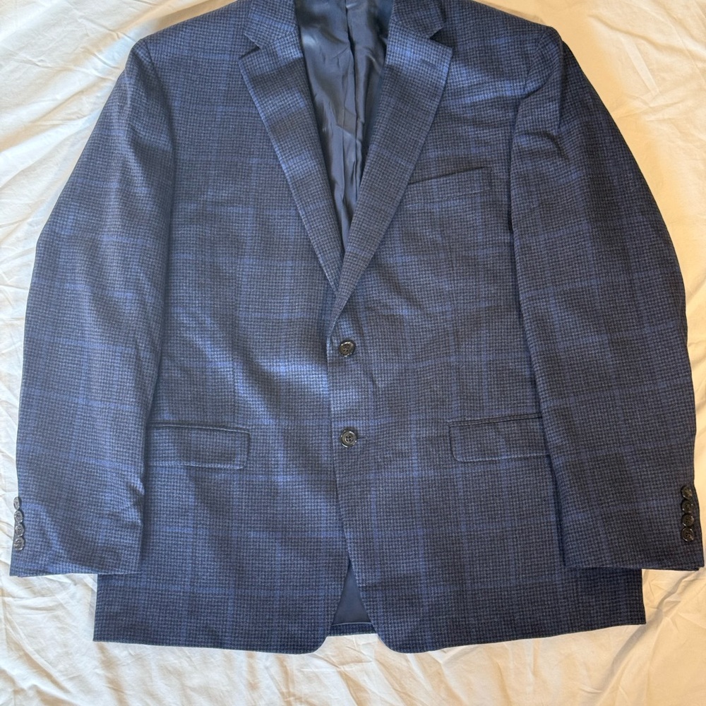 Men's Lauren Ralph Lauren 100% Wool Two Tone Blue Plaid Two Button Blazer Casual